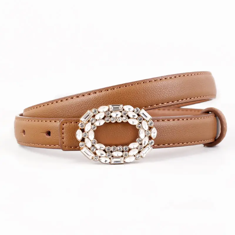 Women Brown Rhinestone Buckle Belt 2025 - Image 2