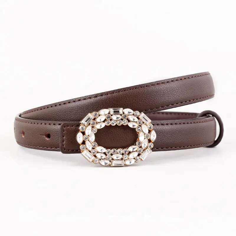 Women Brown Rhinestone Buckle Belt 2025 - Image 3