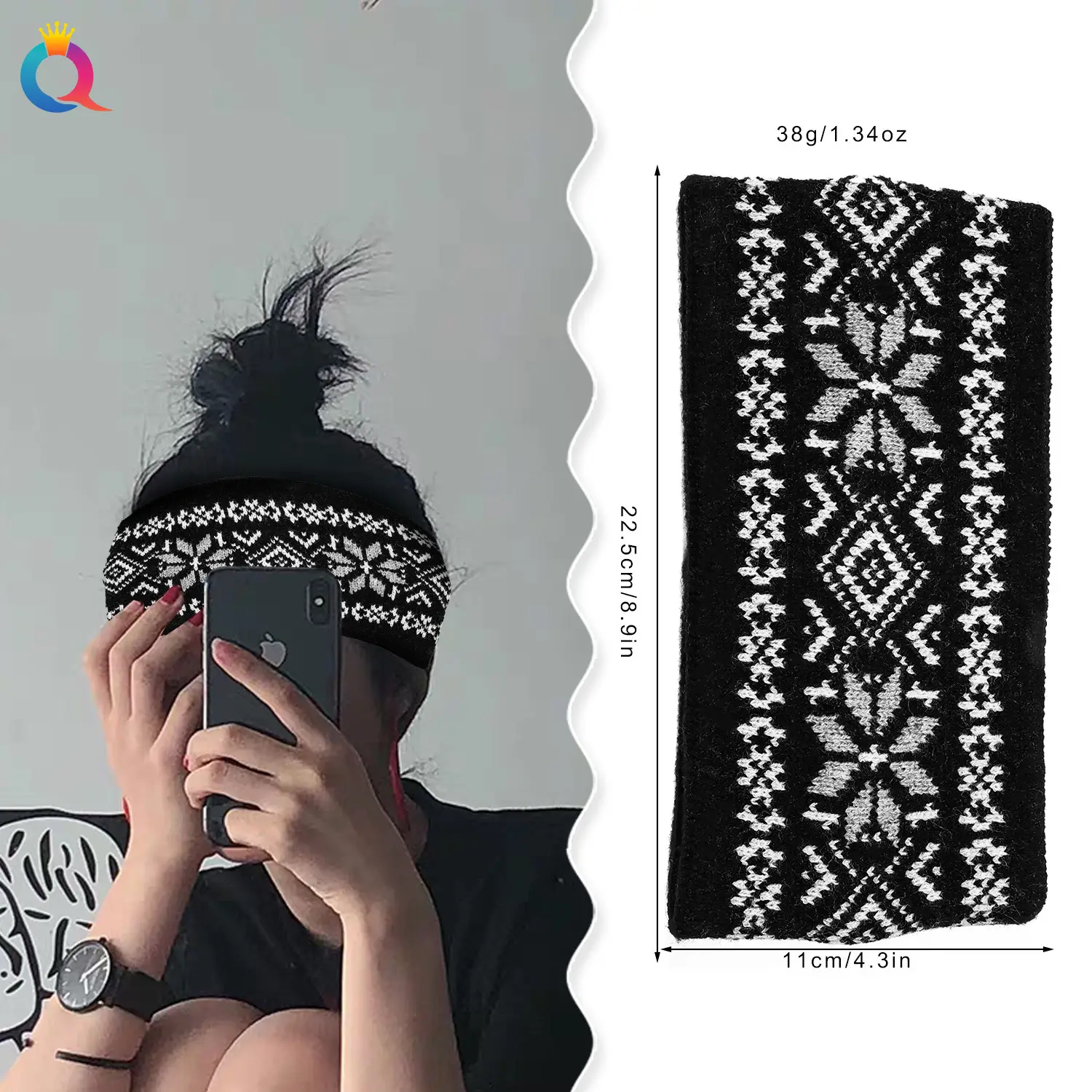 Black Knitted Wool Hair Band for Women - Image 8