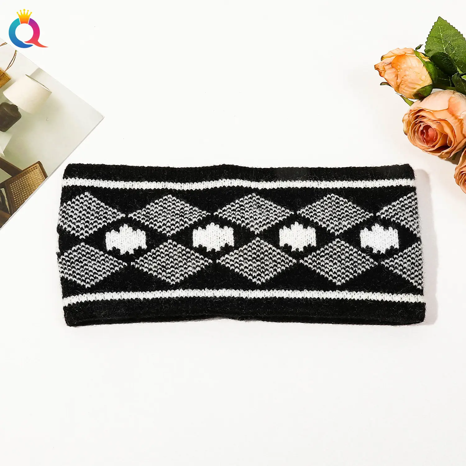 Black Knitted Wool Hair Band for Women - Image 2