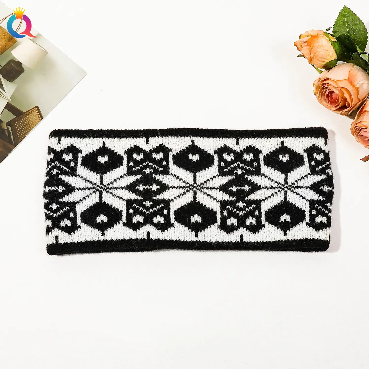 Black Knitted Wool Hair Band for Women - Image 5
