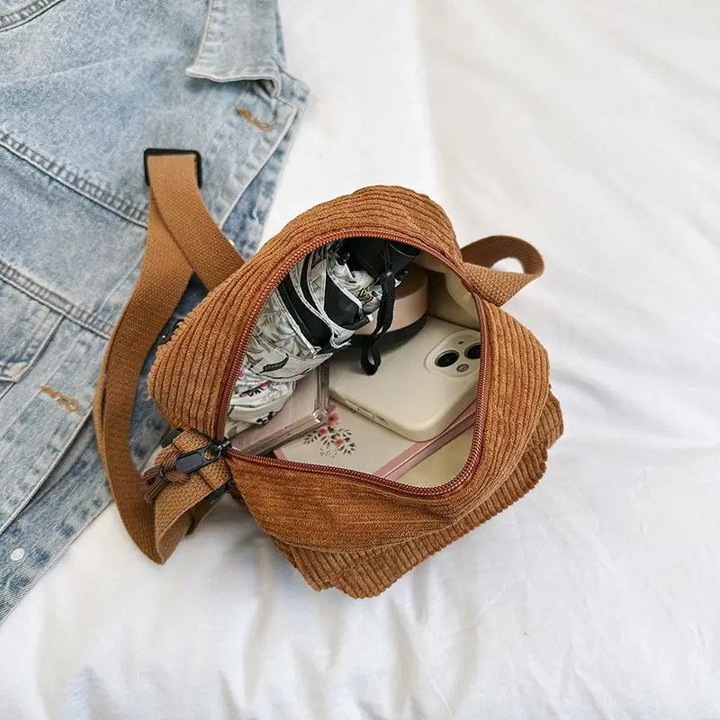 Green Corduroy Crossbody Bag for Girls Campus Style - Image 6
