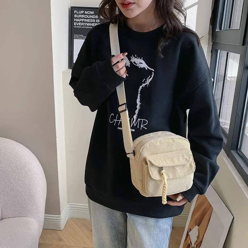 Green Corduroy Crossbody Bag for Girls Campus Style - Image 8