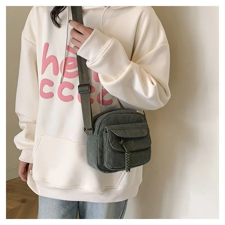 Green Corduroy Crossbody Bag for Girls Campus Style — feature 10