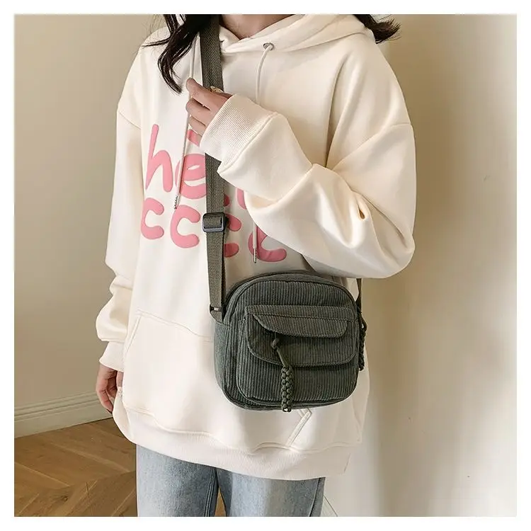Green Corduroy Crossbody Bag for Girls Campus Style — feature 11