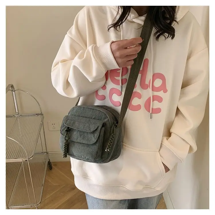 Green Corduroy Crossbody Bag for Girls Campus Style — feature 12