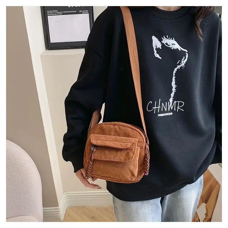 Green Corduroy Crossbody Bag for Girls Campus Style — feature 13