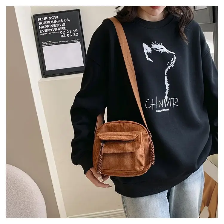 Green Corduroy Crossbody Bag for Girls Campus Style — feature 14
