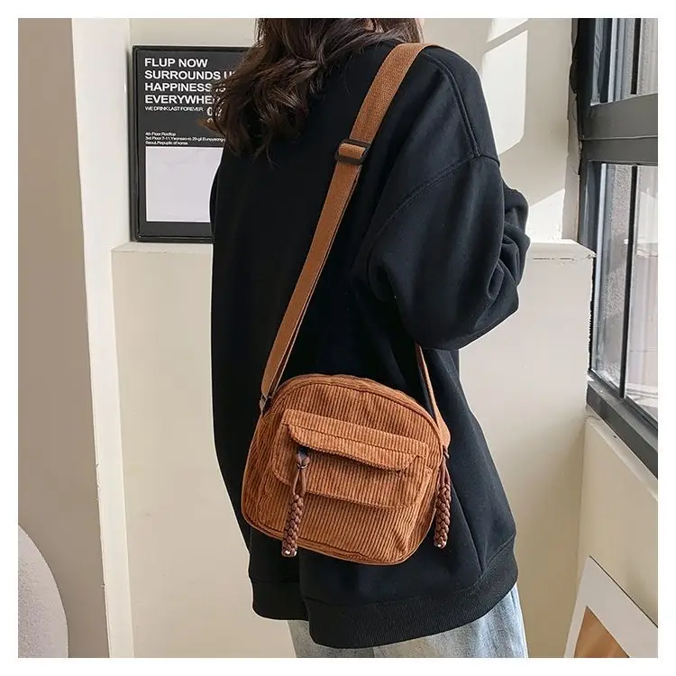 Green Corduroy Crossbody Bag for Girls Campus Style — feature 15