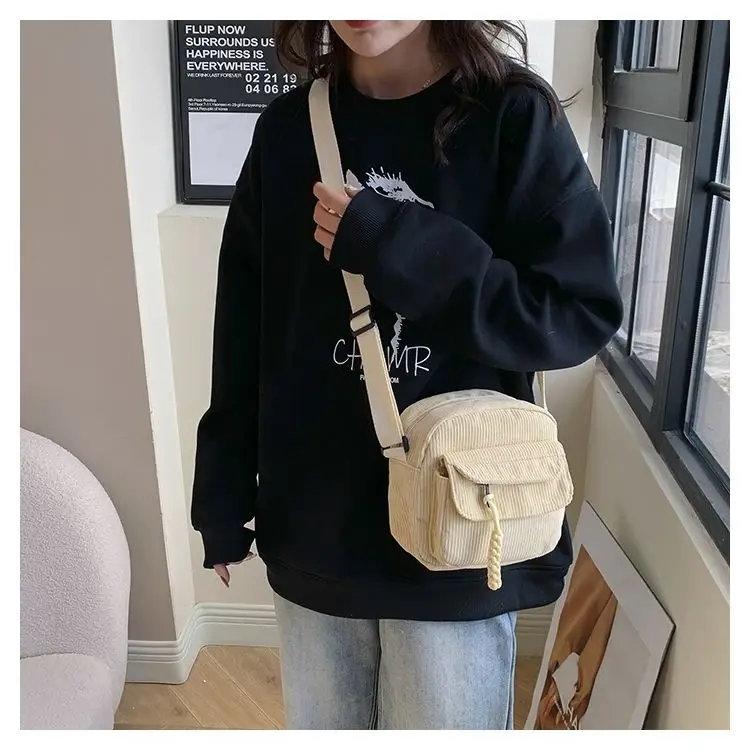 Green Corduroy Crossbody Bag for Girls Campus Style — feature 16