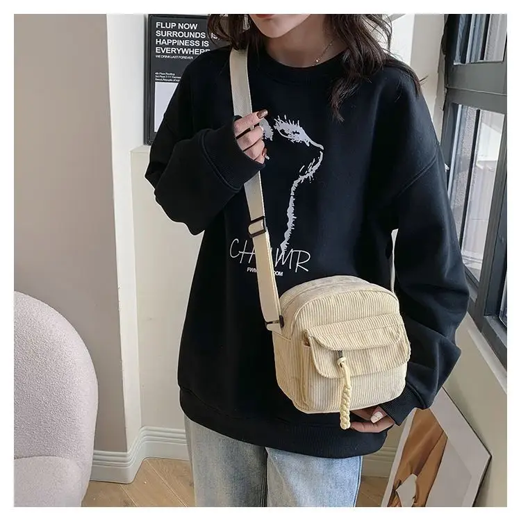 Green Corduroy Crossbody Bag for Girls Campus Style — feature 17