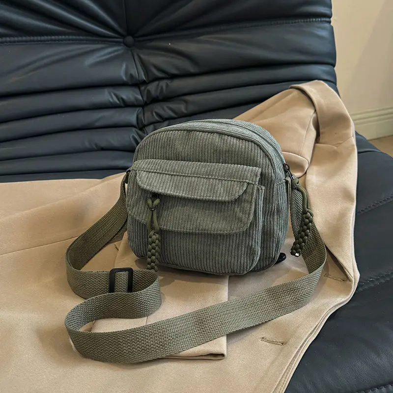 Green Corduroy Crossbody Bag for Girls Campus Style — feature 19