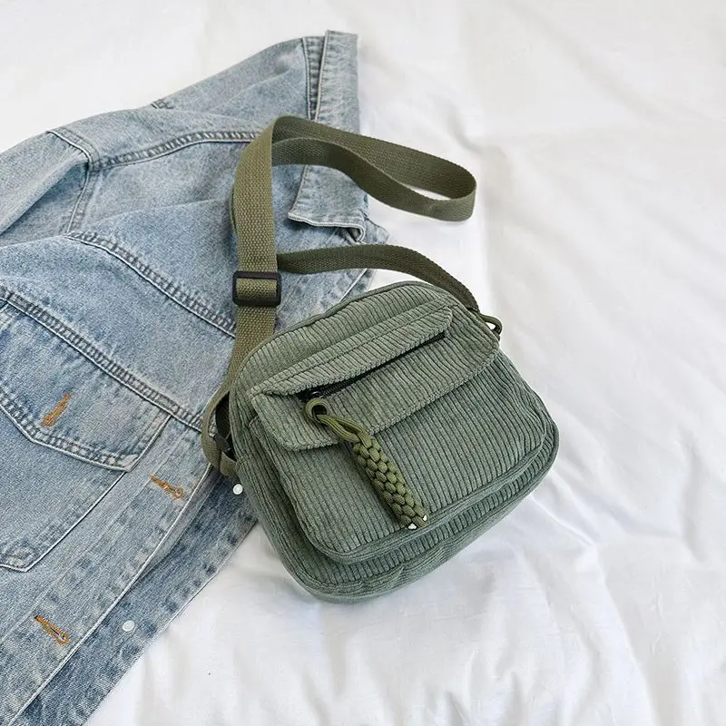 Green Corduroy Crossbody Bag for Girls Campus Style — feature 35