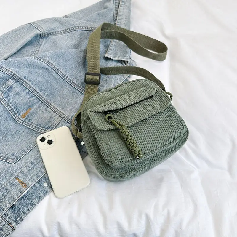 Green Corduroy Crossbody Bag for Girls Campus Style — feature 36