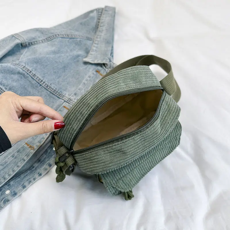 Green Corduroy Crossbody Bag for Girls Campus Style — feature 38