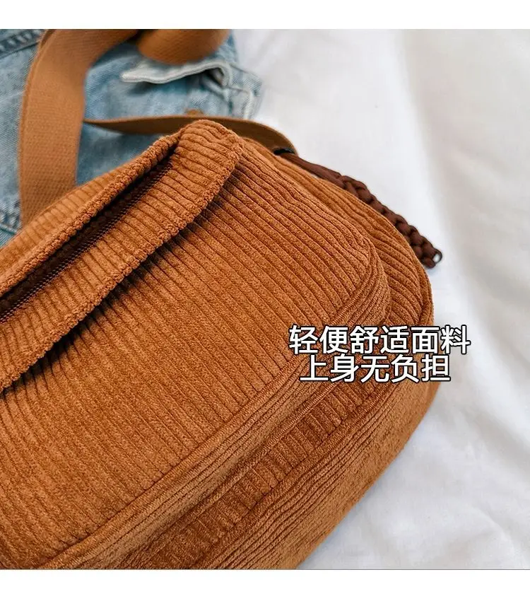Green Corduroy Crossbody Bag for Girls Campus Style — feature 4