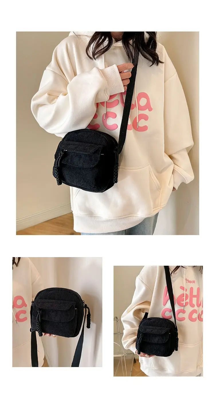 Green Corduroy Crossbody Bag for Girls Campus Style — feature 9