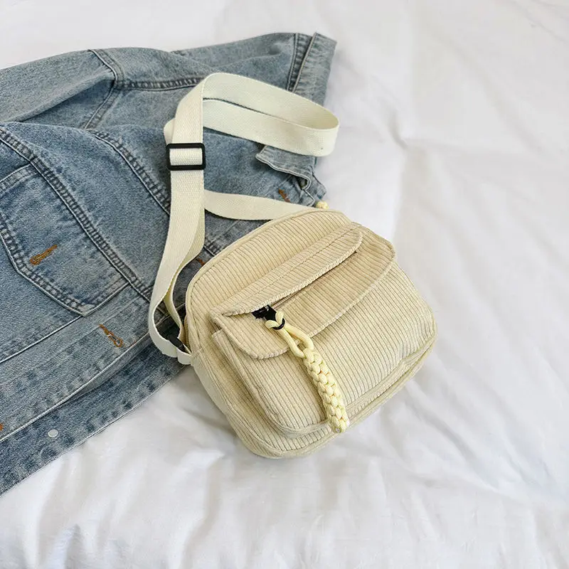 Green Corduroy Crossbody Bag for Girls Campus Style - Image 3