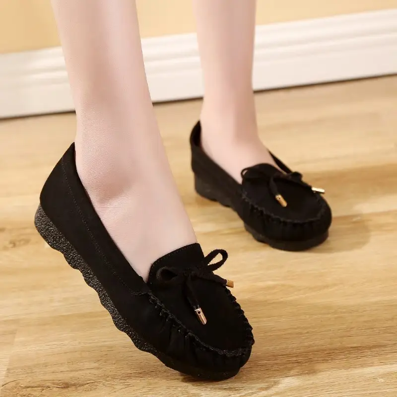 Old Beijing cloth shoes women's shoes flat single-layer shoes women's casual work shoes black bow mom shoes soft bottom peas shoes women - Image 6