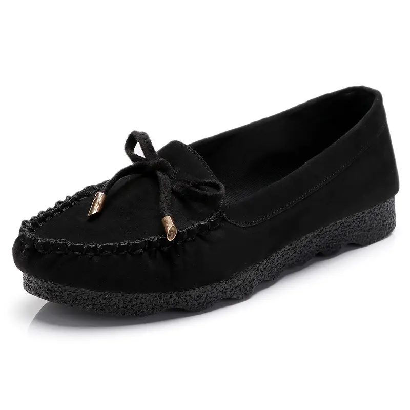 Old Beijing cloth shoes women's shoes flat single-layer shoes women's casual work shoes black bow mom shoes soft bottom peas shoes women - Image 7