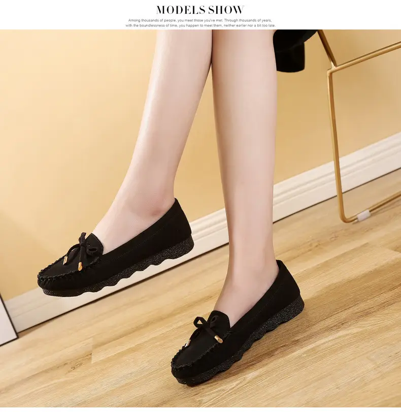 Old Beijing cloth shoes women's shoes flat single-layer shoes women's casual work shoes black bow mom shoes soft bottom peas shoes women — feature 10
