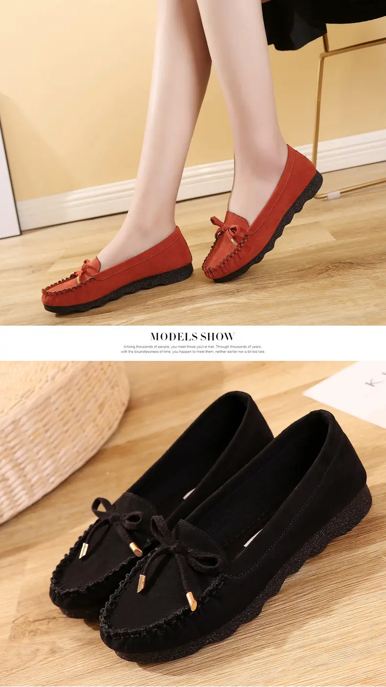 Old Beijing cloth shoes women's shoes flat single-layer shoes women's casual work shoes black bow mom shoes soft bottom peas shoes women — feature 13