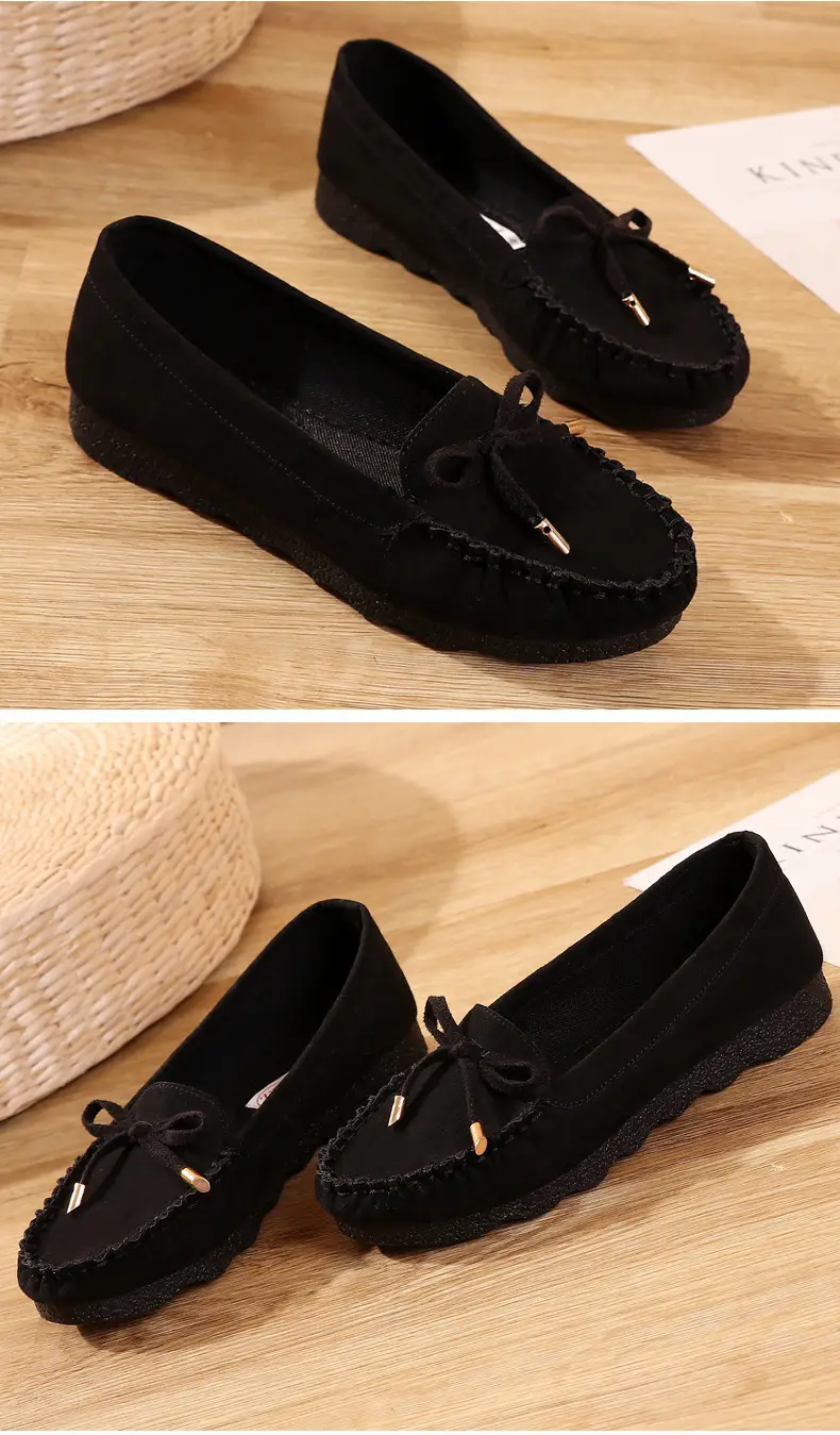 Old Beijing cloth shoes women's shoes flat single-layer shoes women's casual work shoes black bow mom shoes soft bottom peas shoes women — feature 14