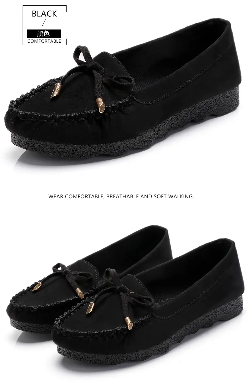 Old Beijing cloth shoes women's shoes flat single-layer shoes women's casual work shoes black bow mom shoes soft bottom peas shoes women — feature 16