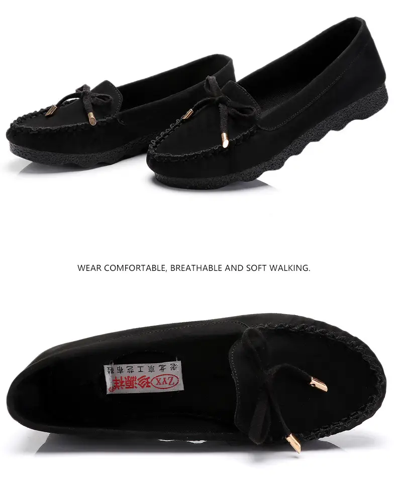 Old Beijing cloth shoes women's shoes flat single-layer shoes women's casual work shoes black bow mom shoes soft bottom peas shoes women — feature 17