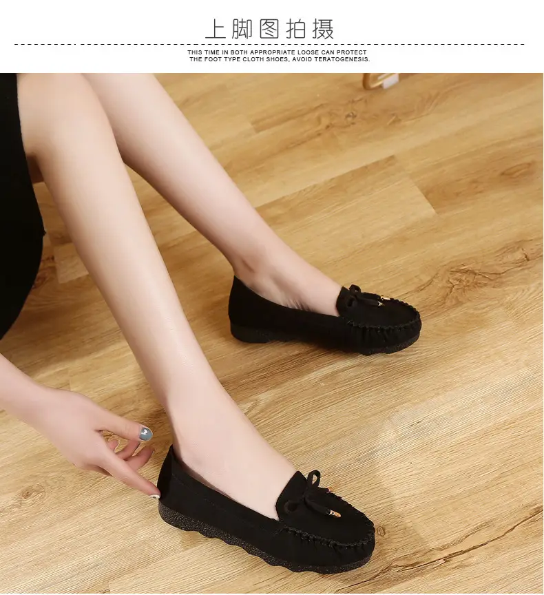 Old Beijing cloth shoes women's shoes flat single-layer shoes women's casual work shoes black bow mom shoes soft bottom peas shoes women — feature 8