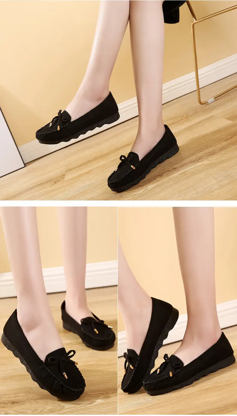 Old Beijing cloth shoes women's shoes flat single-layer shoes women's casual work shoes black bow mom shoes soft bottom peas shoes women — feature 9