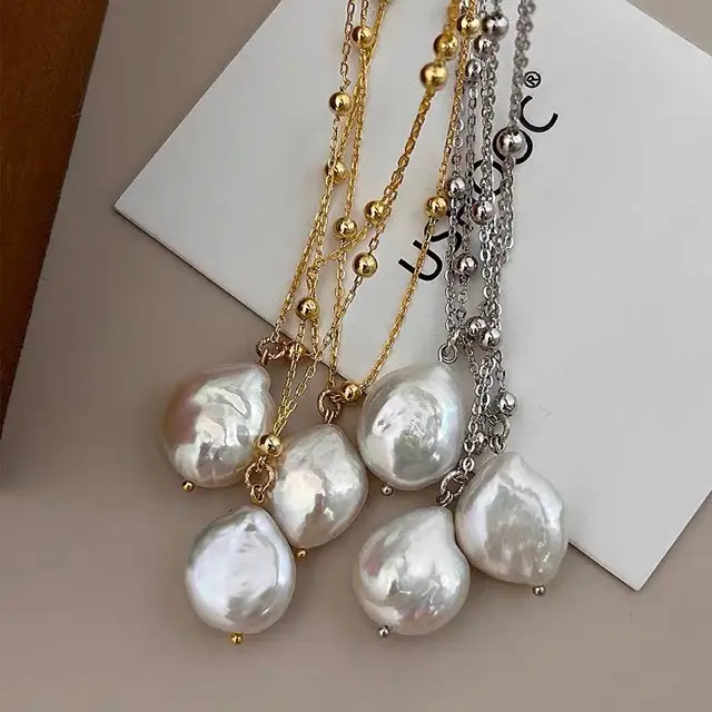 Natural Baroque Pearl Necklace 14k Gold Clavicle Chain