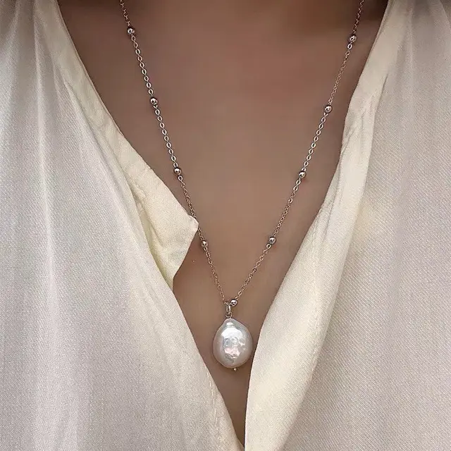 Natural Baroque Pearl Necklace 14k Gold Clavicle Chain