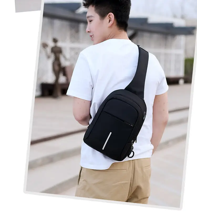 Men's USB Charging Crossbody Backpack Black Waterproof — feature 18