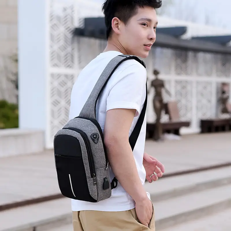 Men's USB Charging Crossbody Backpack Black Waterproof — feature 47