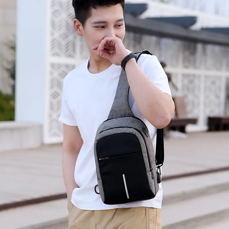 Men's USB Charging Crossbody Backpack Black Waterproof — feature 48