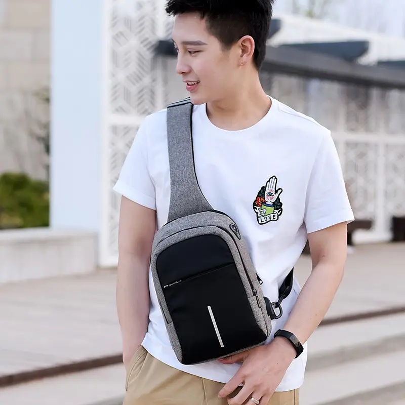 Men's USB Charging Crossbody Backpack Black Waterproof — feature 49