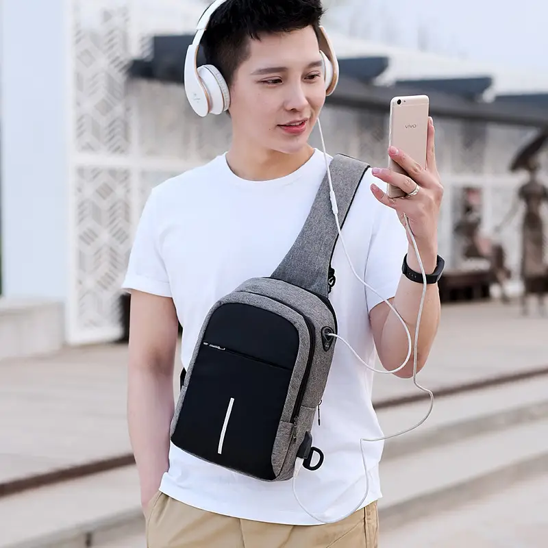 Men's USB Charging Crossbody Backpack Black Waterproof — feature 50
