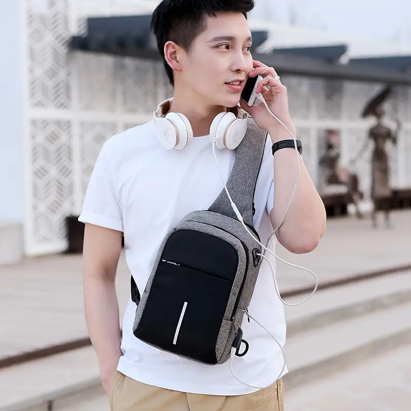 Men's USB Charging Crossbody Backpack Black Waterproof — feature 51