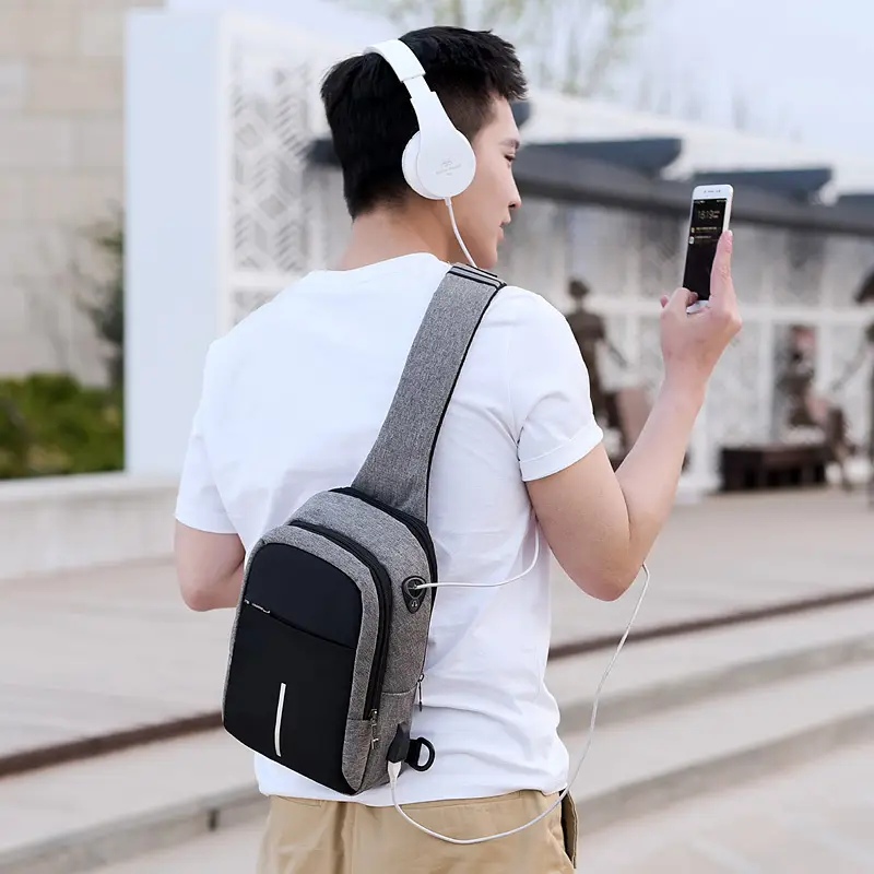 Men's USB Charging Crossbody Backpack Black Waterproof — feature 52