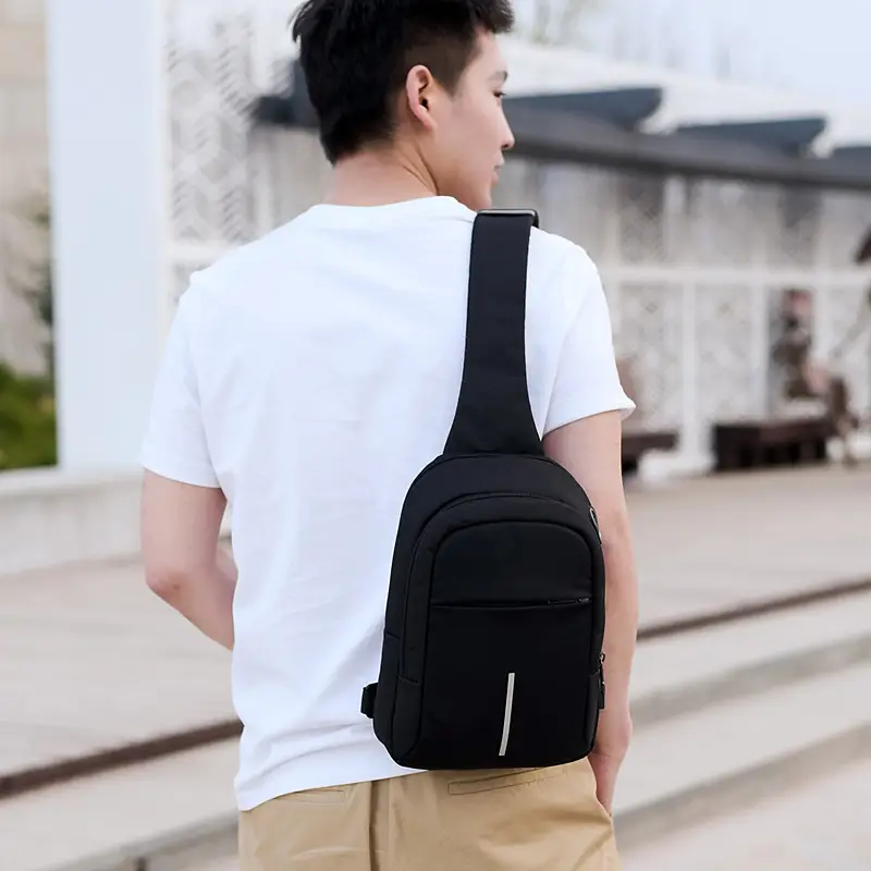 Men's USB Charging Crossbody Backpack Black Waterproof — feature 54