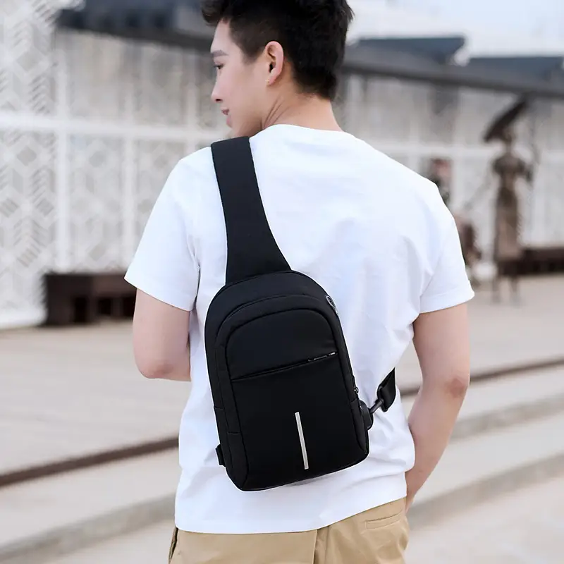 Men's USB Charging Crossbody Backpack Black Waterproof — feature 55
