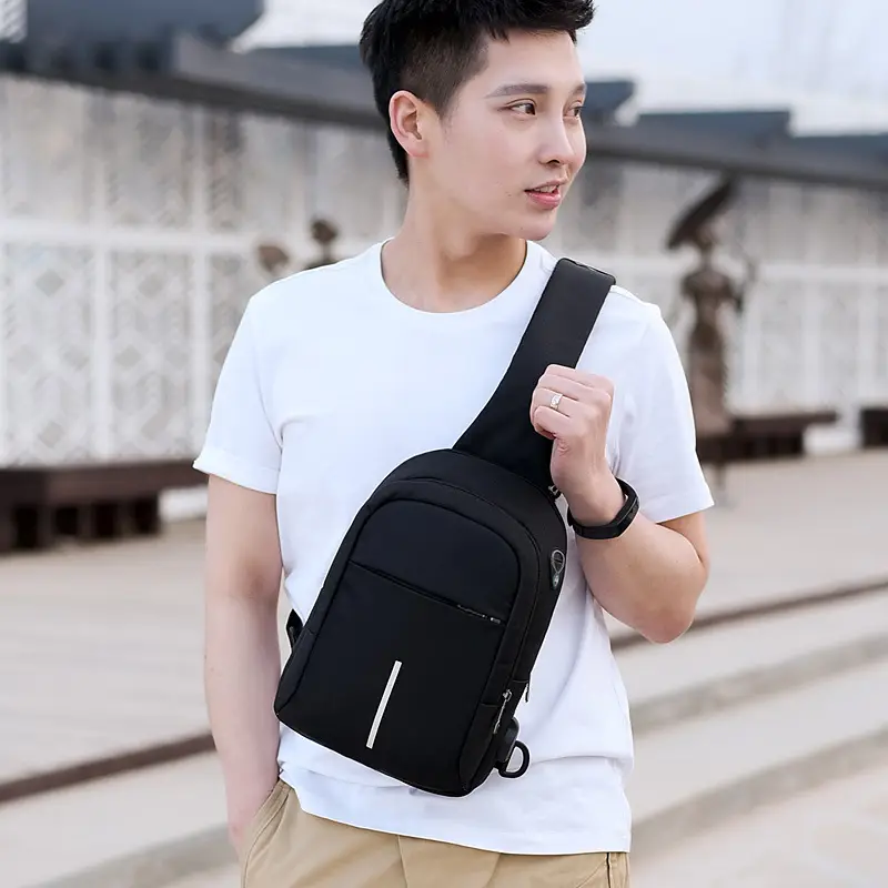 Men's USB Charging Crossbody Backpack Black Waterproof — feature 56