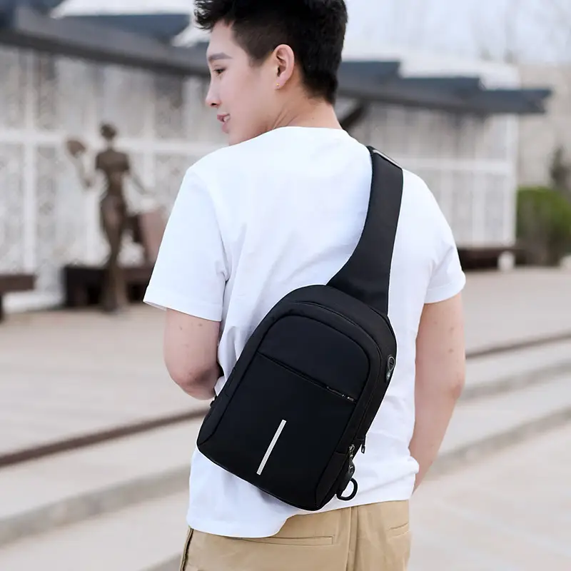 Men's USB Charging Crossbody Backpack Black Waterproof — feature 57