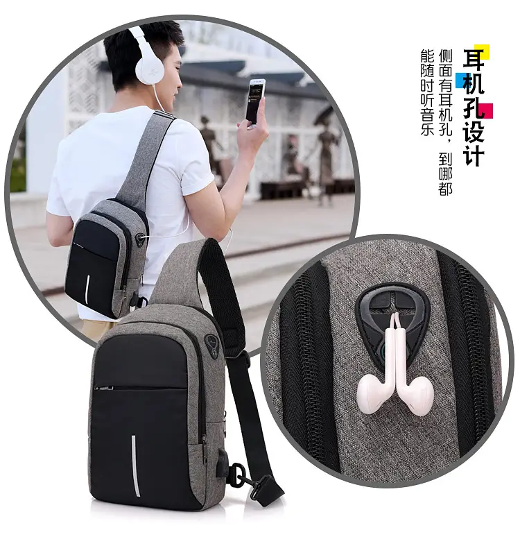 Men's USB Charging Crossbody Backpack Black Waterproof — feature 6