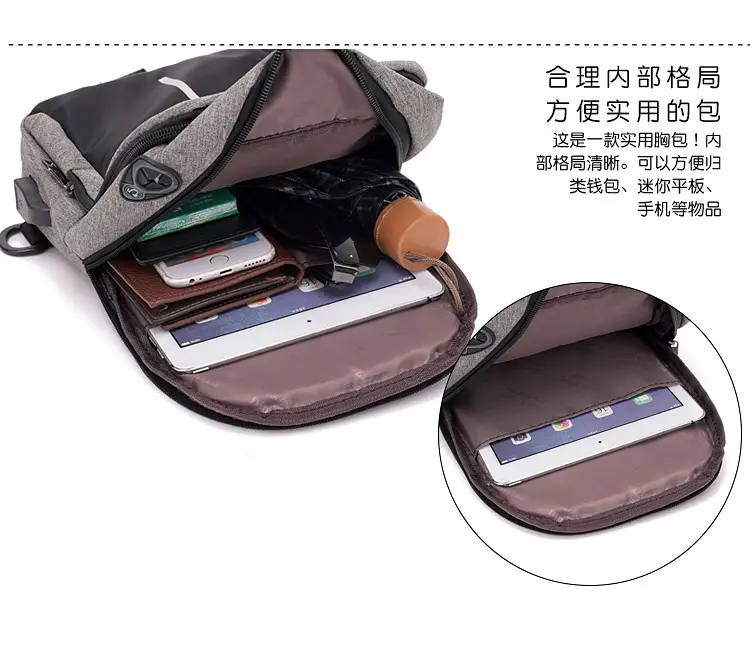Men's USB Charging Crossbody Backpack Black Waterproof — feature 65