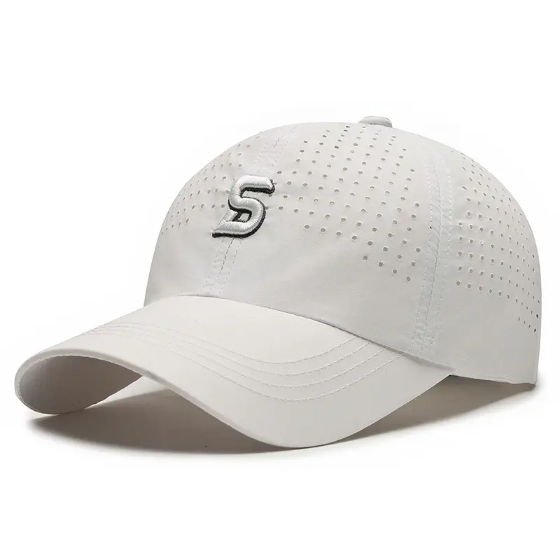 Men's White Perforated Baseball Cap with Logo