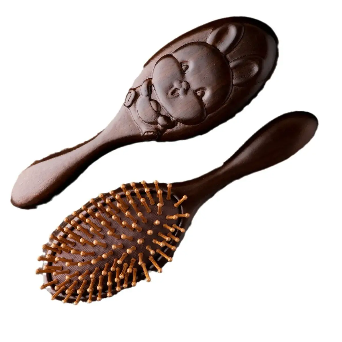 Golden Silk Sandalwood Carved Air Cushion Comb Large Oval - Image 23