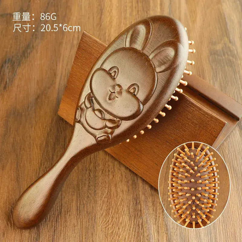 Golden Silk Sandalwood Carved Air Cushion Comb Large Oval - Image 4