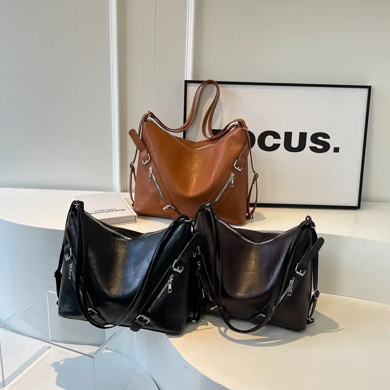 Women Retro Solid Color Shoulder Crossbody Tote Bag 2024 - Image 4